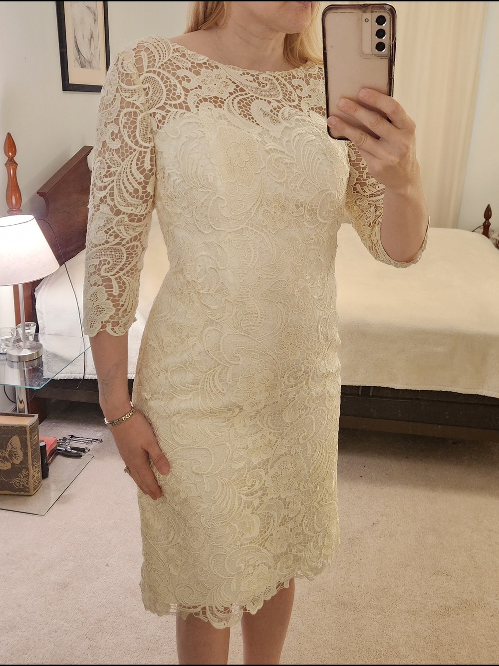 Lace Sheath Dress with Three-Quarter Sleeves - Picture 3 of 3